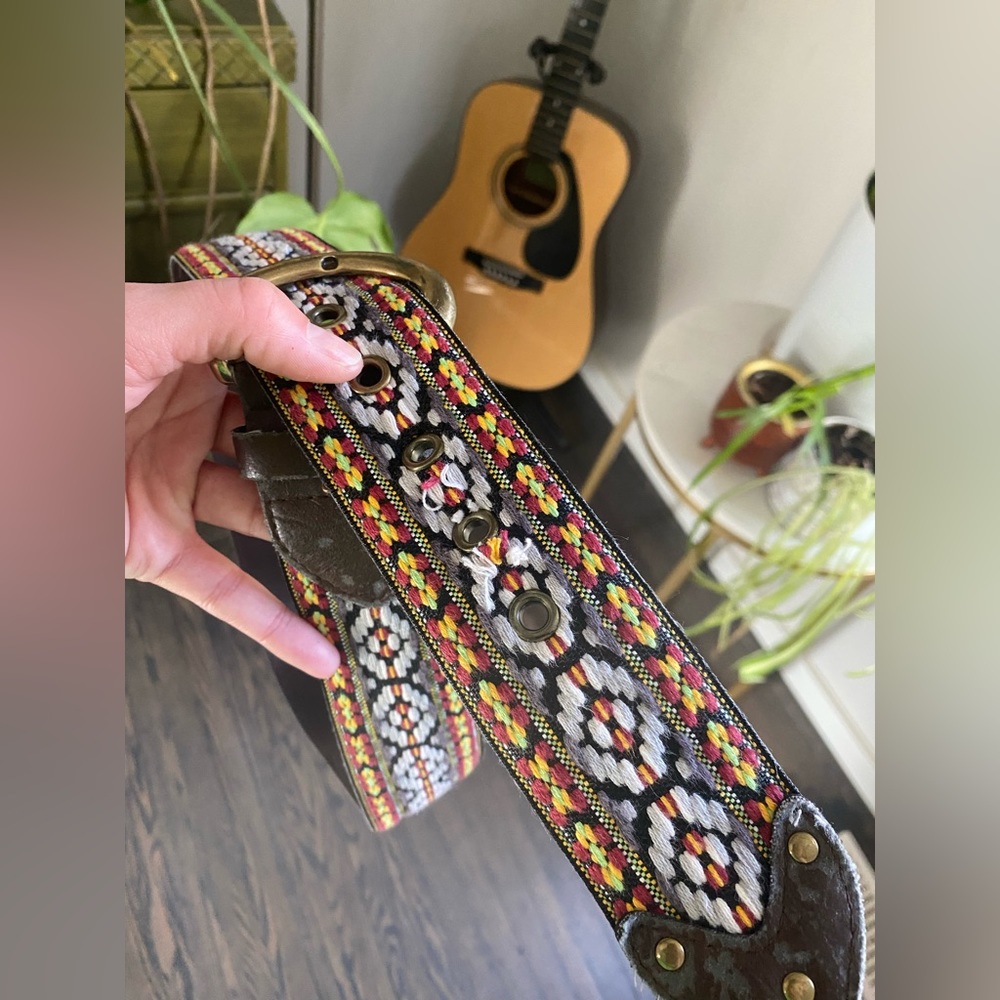 Multicolor geometric/Aztec like print belt, size medium